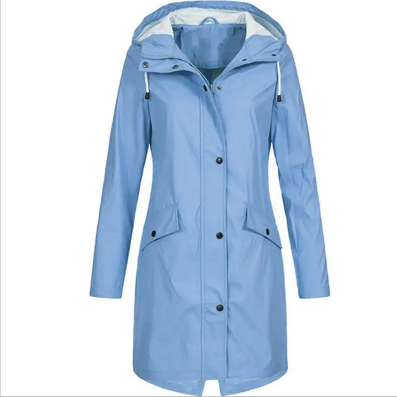 Женская однотонная дождевая куртка худи для улицы водонепроницаемое длинное пальто ветрозащитное хлопковое однотонное длинное пальто большого размера женское - Цвет: blue