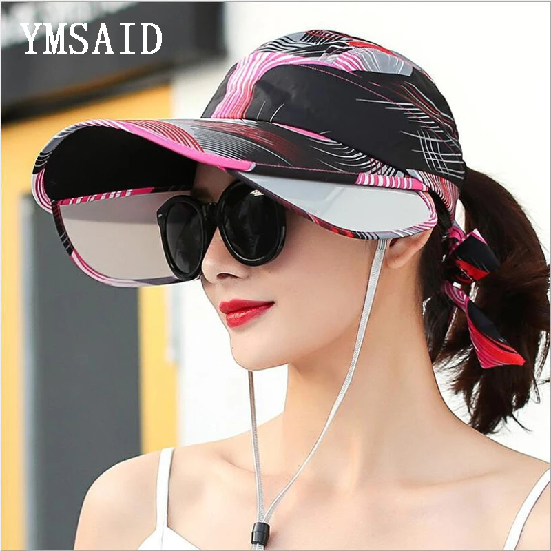 Ymsaid Sun Hat For Women Summer Empty Top Beach Cap Female Retractable Protection Wide Brim Outdoor Casual Visor Chapeau | Аксессуары