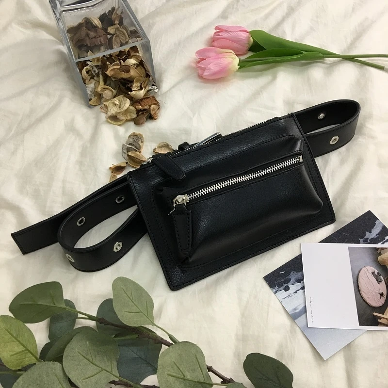 2018 PU Leather Belt Bag Women Fashion Designer Fanny Pack Black Waist