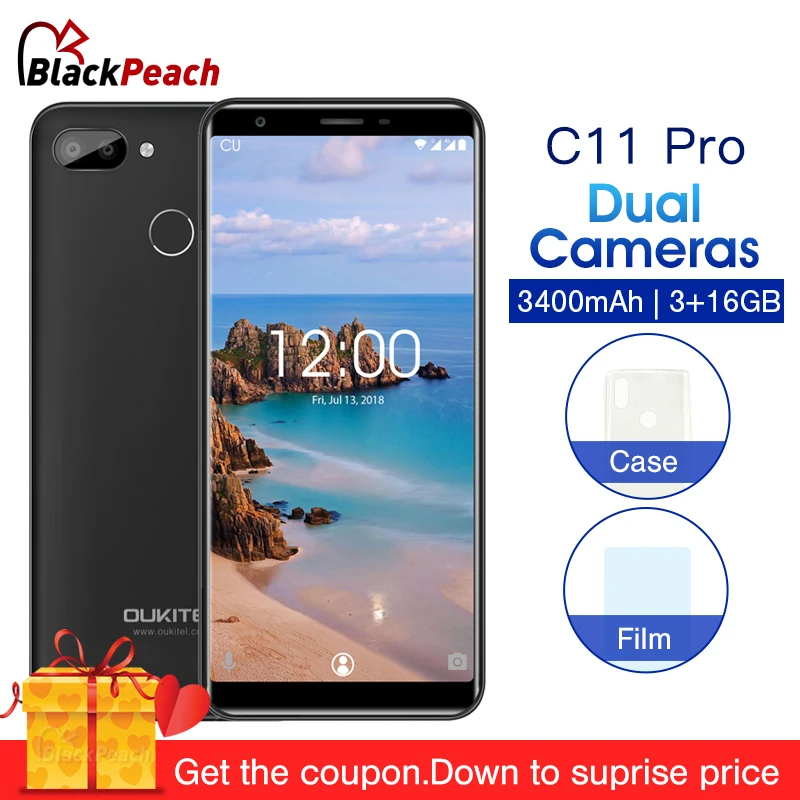 Oukitel C11 Pro 5.5&quot 18:9 Smartphone Android 8.1 3GB RAM 16GB ROM MTK6739 Quad Core 8MP+2MP 3400mAh Dual SIM 4G Mobile Phone | Мобильные