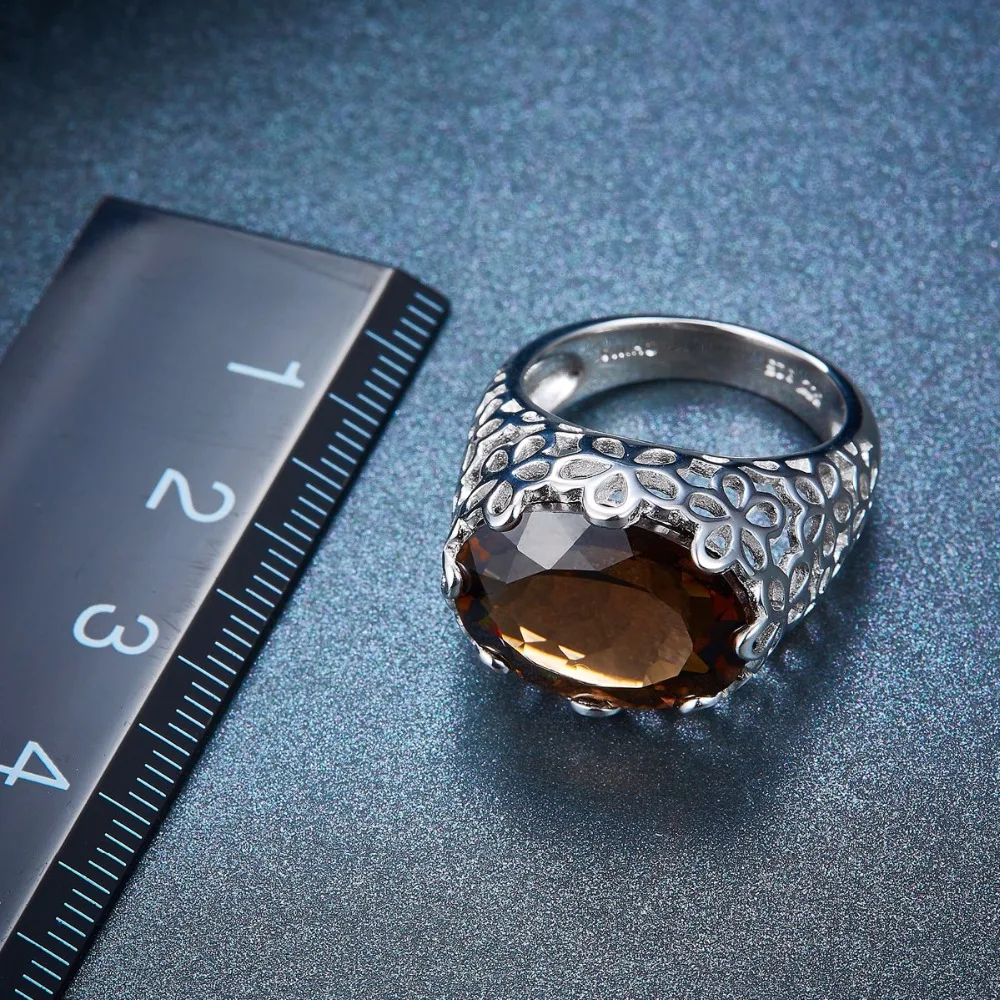 Hutang 8.5ct природный дымчатый кварц кольца филигрань коктейль обручальное кольцо Прочное Стерлинговое Серебро 925 пробы драгоценных камней мелкозернистый камень изделия