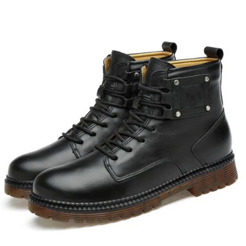 

Men Winter Warm Genuine Lether Plush Design Platform Martin Boots,Round Toe Non-slip Lace-up Breathable Cambot Boots Size 38-46