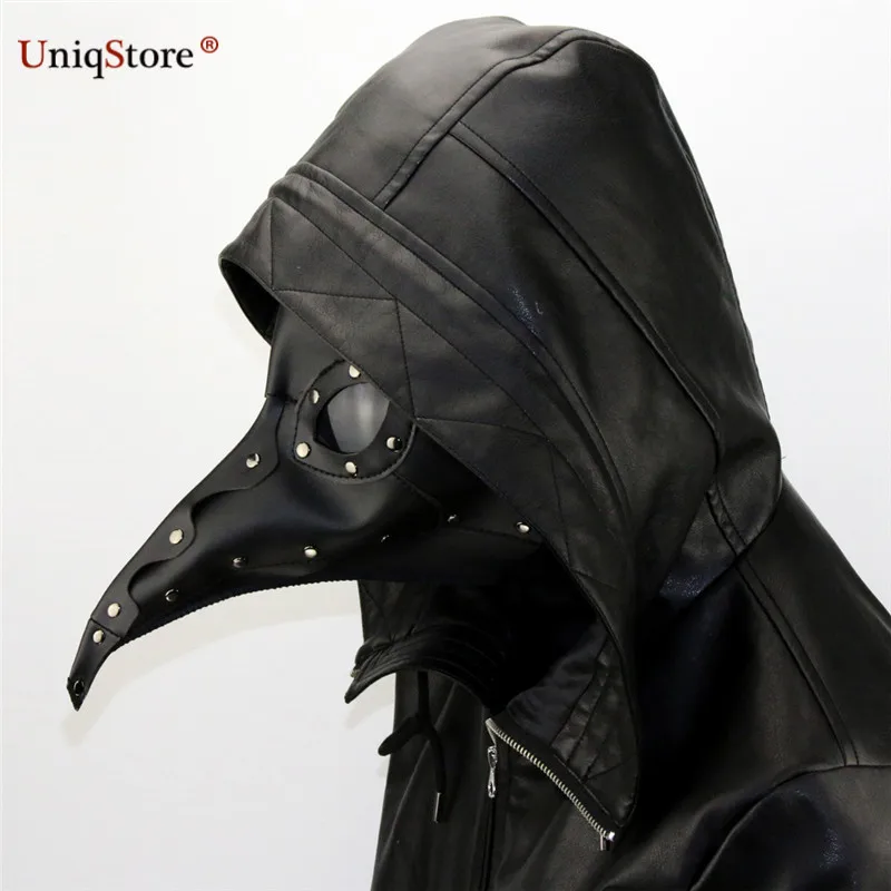 Uniqstore черный искусственная кожа ретро Уход за кожей лица доктор чума маска клюв танец Хэллоуин роль играют одежда для вечеринки Интимные