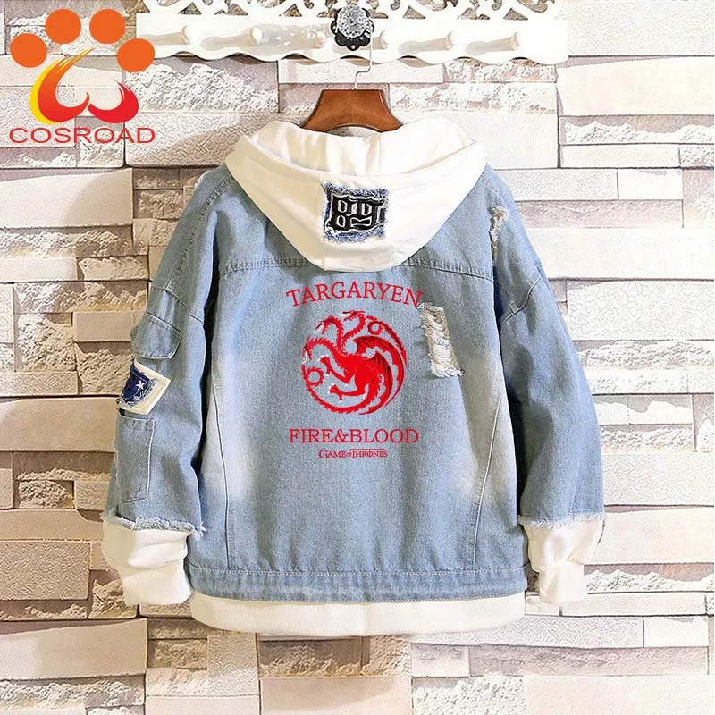 

Cosroad Game of Thrones Cosplay Denim Jacket Stark Spring Autumn Jeans Hooded Sweatshirt Men Women Outwear Coats