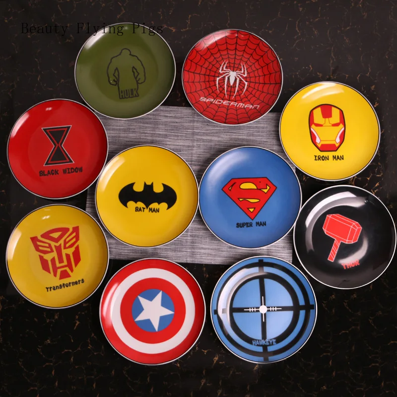 

Marvel Avengers Creative Plate Ceramic Western Plate Restaurant Dish Cartoon Breakfast Salad Dessert Plate Free Shipping