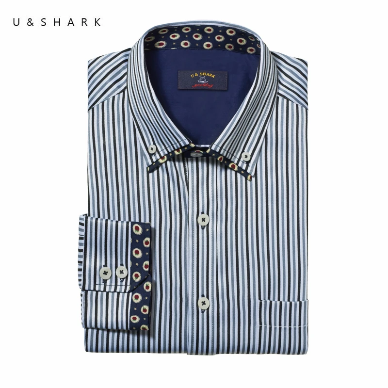Slim Fit корейская мода черная полоса рубашка для мужчин с длинным рукавом Chemise Homme U & Shark качество Camisa бренд повседневное Мужской рубашка