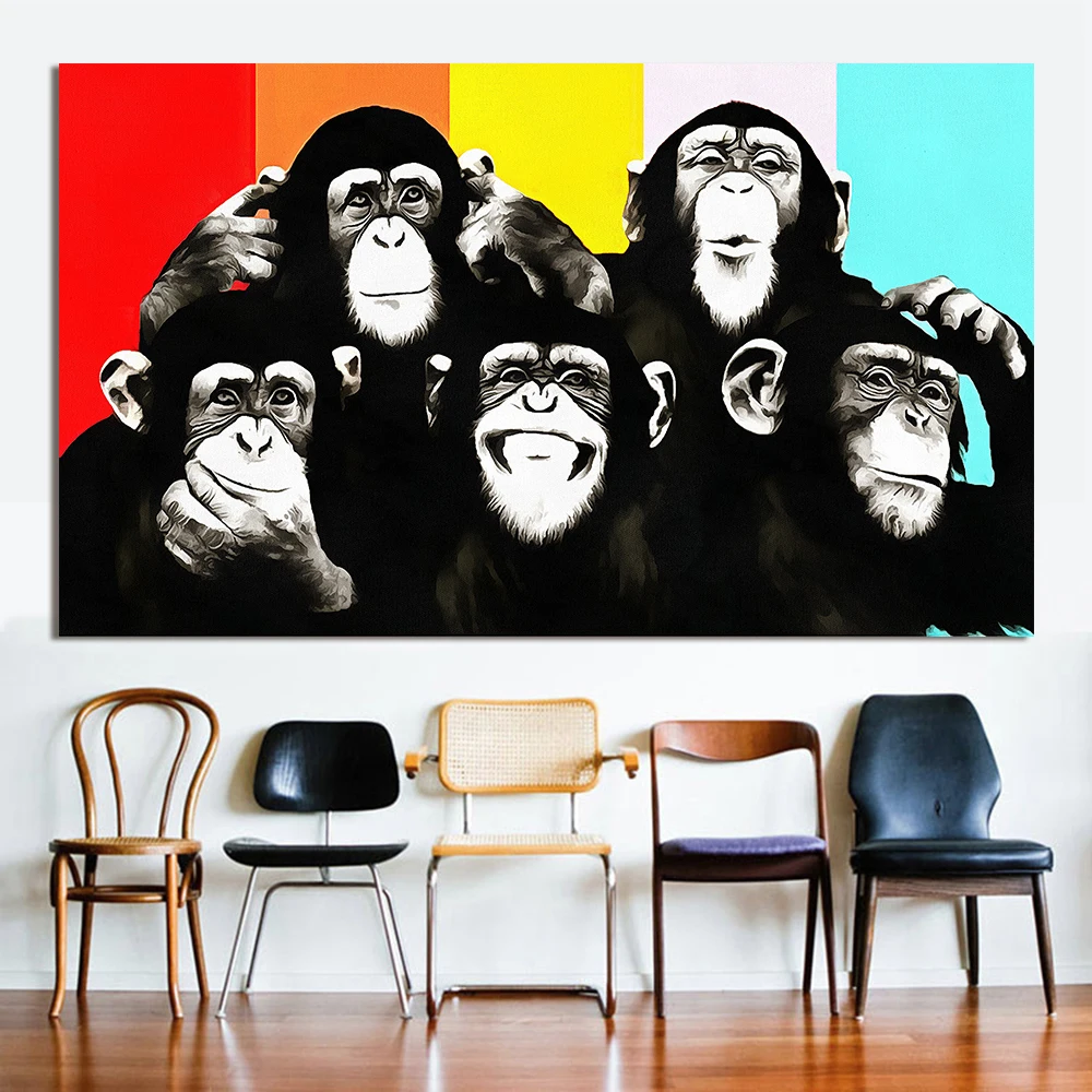 

Wall Art Animal Canvas Art Oil Painting Pop Art Funny Chimps Wall Pictures For Living Room Home Decor Poster Printed Frameless