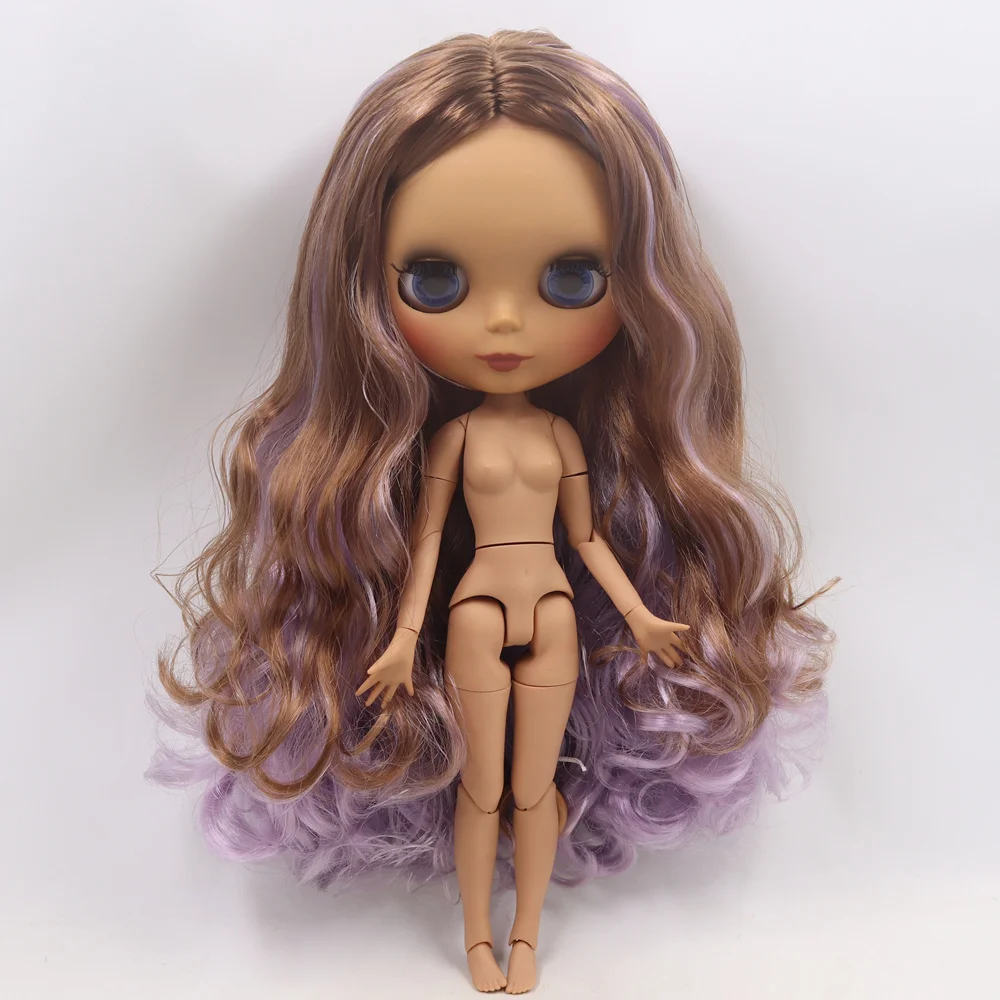 ICY Nude Blyth кукла No. BL9158/1049 коричневый микс фиолетовые волосы без челки соединение тело черная кожа матовое лицо 1/6 BJD