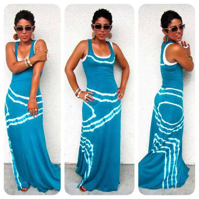 

New Summer Fashion Women Long Dress Casual Striped Sleeveless Long Maxi Dress Beach Dress Sundress