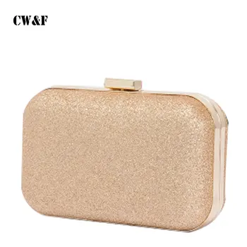 

CW&F fashion women gold glitter dinner small evening bags mobile phone clip everta box bag day clutch chain handbag