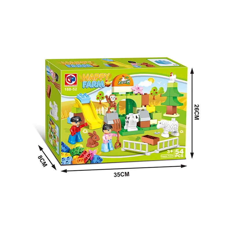 54 шт. Duplo Happy скотный двор строительные блоки игрушки бруски сельскохозяйственных