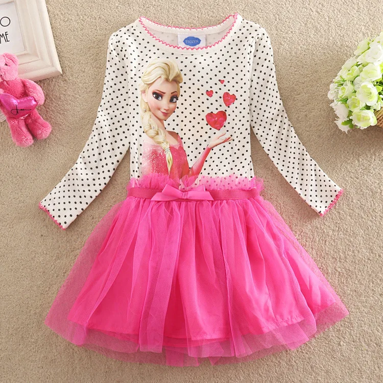 

Girls Dress Frozen Children's Dresses Girls Polka Dot Princess Long Sleeve Kids Dress