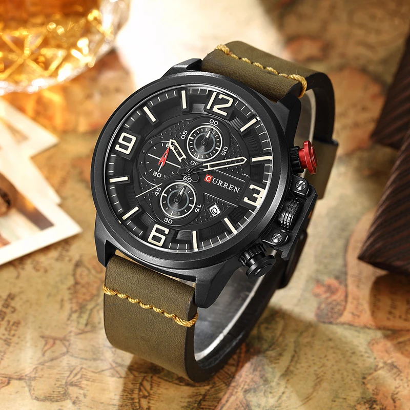  CURREN Sports Analog Army Military Men Watches Calendar Casual Quartz Clock Wristwatch Relogio Masc