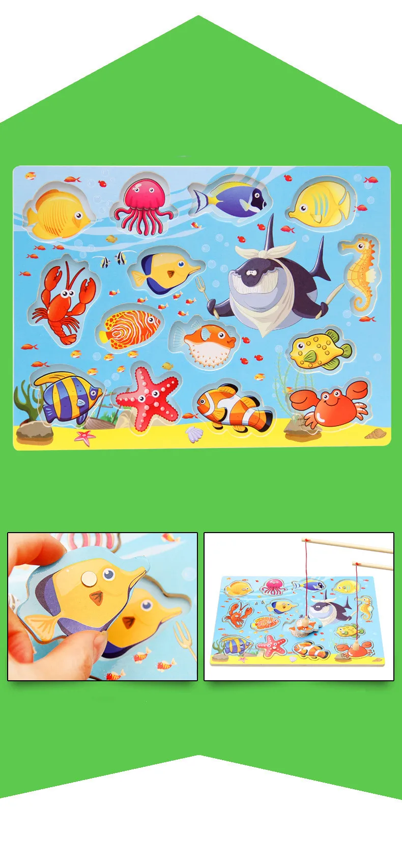 Забавные удочки деревянные игрушки для детей Магнитные игры рыбалка игра Обучающие игрушки Наборы для маленьких мальчиков и девочек