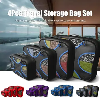 

4 Colors 4Pcs Travel Storage Bag Set Portable Zippered Clothes Packing Makeup Tidy Organizer Nylon Mesh Bags Pouch Holder