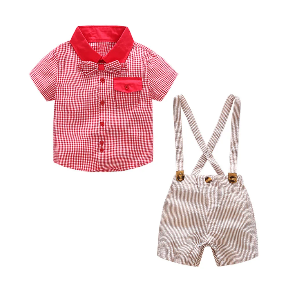 2019 Summer Baby Apparel Unisex Clothing For Newborns Baby Girl Boy Clothes Gentleman Suit Plaid Bow Tie Suspenders Outfit Set