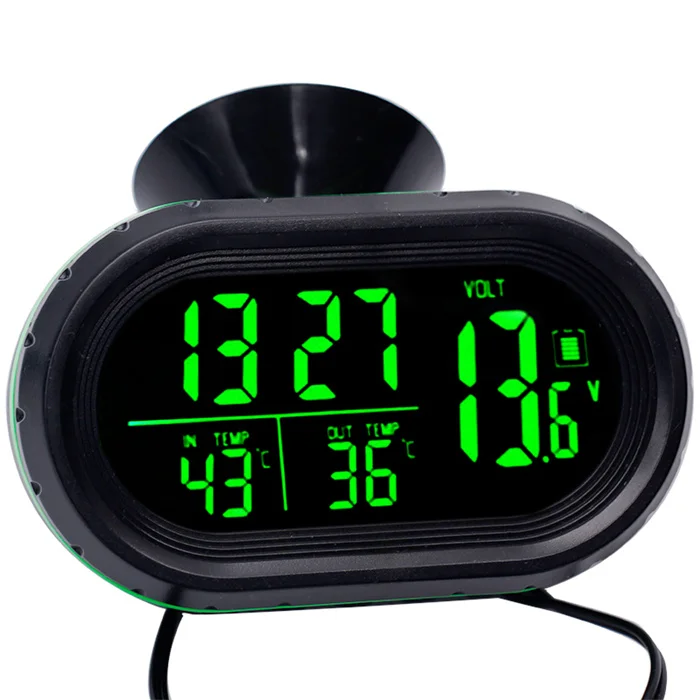 DC12V-24V, многофункциональный цифровой счетчик часов, автомобильный термометр, вольтметр, часы, автоматический датчик, часы, стоп-сигнал, измеритель температуры 20 - Цвет: Green