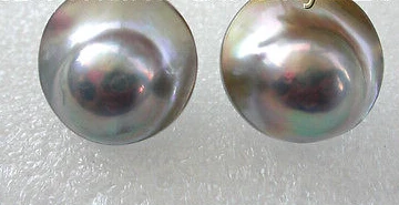 

ry00499 stunning big 23mm round gray south sea mabe pearl earrings 14KGP stud