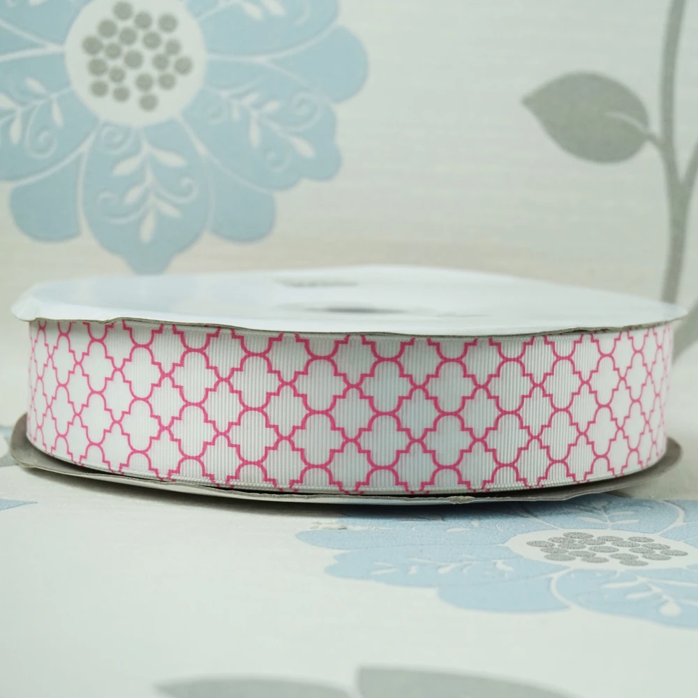 

Sales Promotion 1-1/2" 38mm Color Hot Pink Quaterfoil Pattern Printed Grosgrain Ribbon for DIY Materials Hair Bows 100 Yards/LOT