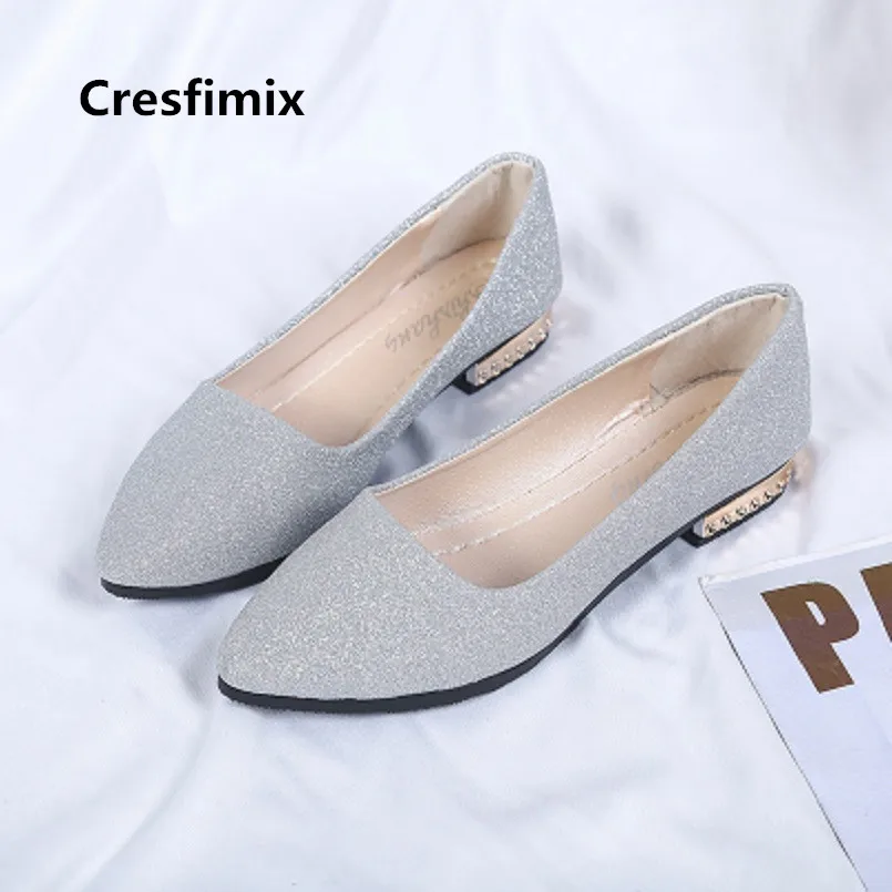 

Cresfimix chaussures plates femmes women sexy golden party night club flat shoes lady cute sweet silver shoes black shoes a3508