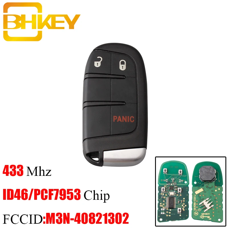 BHKEY 3 кнопки дистанционный Автомобильный ключ для M3N40821302 433 МГц Dodge Jeep Fiat ID46 чип GEN4