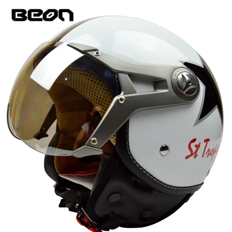 BEON B100 шлем мотоцикл шлем, закрывающий половину лица ботинки в байкерском и винтажном стиле шлем мотоциклы мопеды шлем для электровелосипеда - Цвет: white star