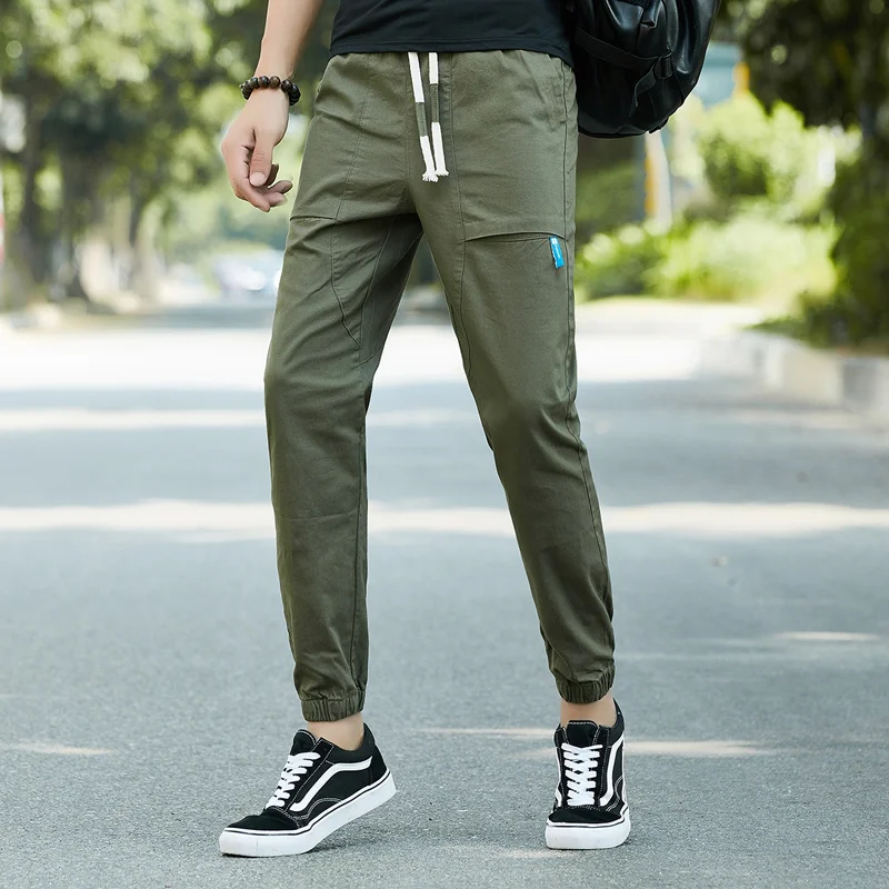

Autumn Season Pants Men Casual Cotton Black Slim Truousers Full Length Pockets Harem Pants Plus Size