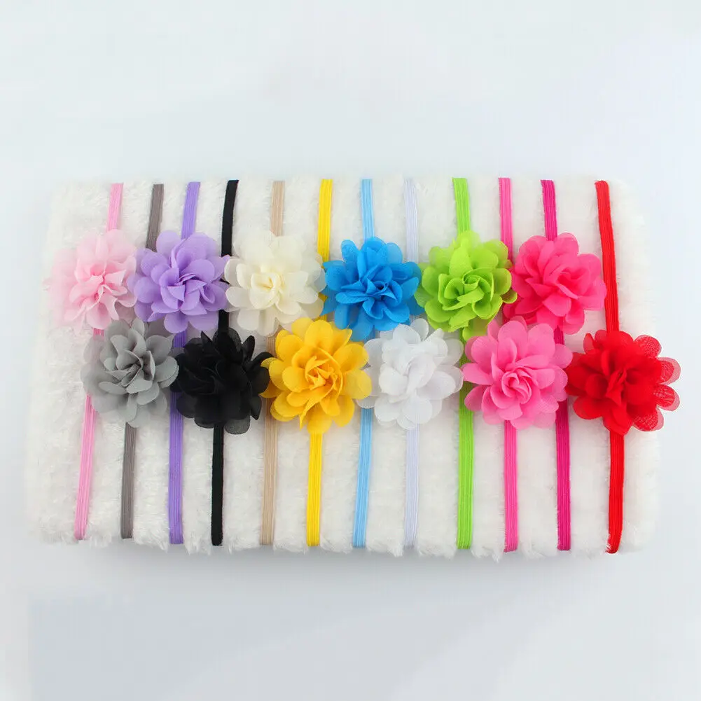 

12pcs/lot Gum for Hair Baby Headband for Girls Elastic Flower Solid Hair Band Accessories Cute Headwear