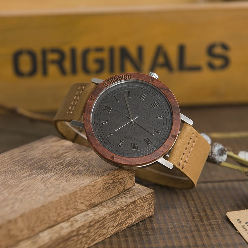 BOBO BIRD L-K06 Top Brand Designer Quartz Wristwatch Rome Number Dial Face Leather Strap Men's Watch OEM Clock for Men
