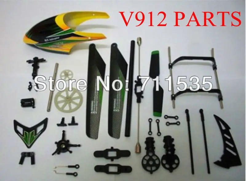 

V912 RC Helicopter Spare Parts - Head Cover Main blades Landing Skid Main Gear Balance Bar Tail Tube Connect Buckles