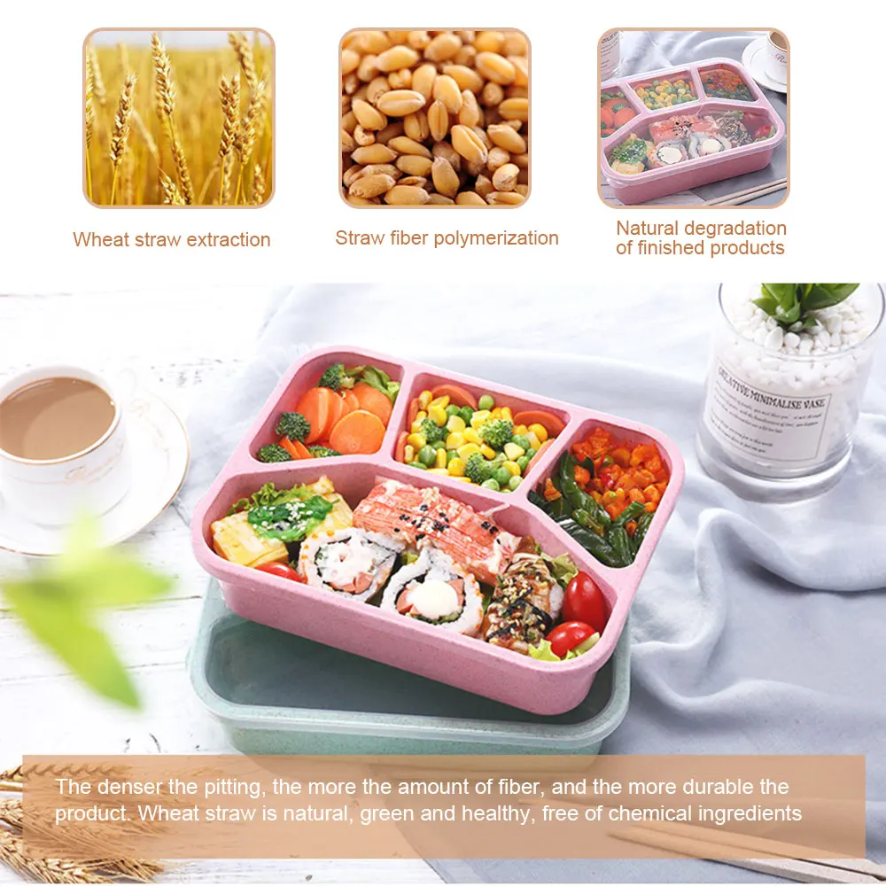 1 шт. 4 сетки высокое качество Ланч-бокс Bento коробки Пшеничная солома микроволновая посуда контейнер для хранения еды студенческий Ланч-бокс для пикника
