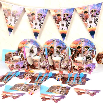 

High-quality COCO movie theme Tableware Set total 104 pcs kids Children Birthday Party Supplies Decorations Miguel and Hector