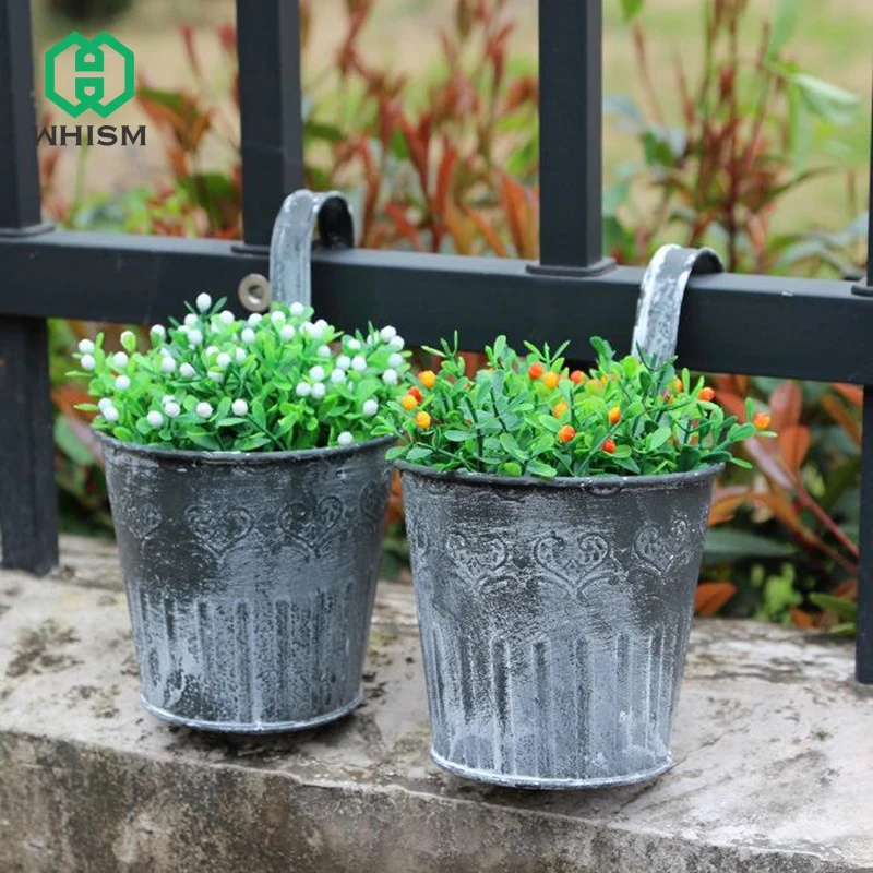 WHISM Retro Mini Flower Pot Metal Barrel Plant Pot Vertical Garden Pots