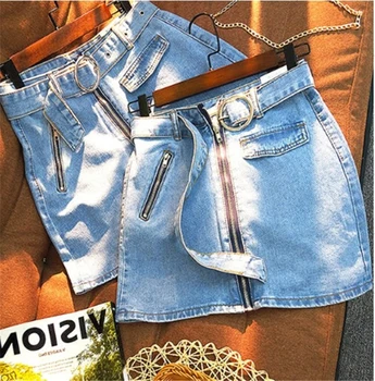 

Faldas Skirts Womens Female Casual A-line Sequined Above Knee, Mini Empire Skirts 2018 New Hot Cowboy Skirt Solid Color Zipper