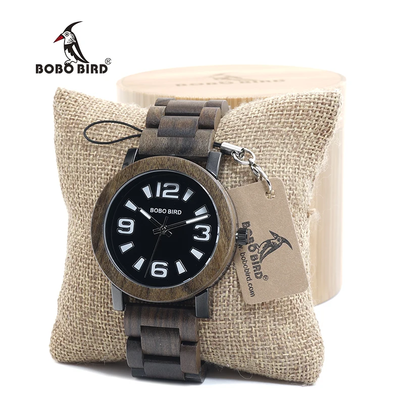 BOBO BIRD Men Verawood Wooden Watches Top Brand Luxury Quartz Wristwatch with Fold the Strap Wood Band in Gift Box saat erkek