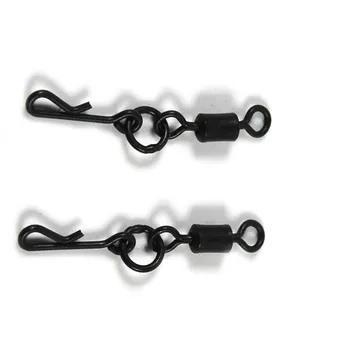 

50 pcs Carp Fishing Accessories Matte Black Carp Fishing Rolling Swivels Long Body Quick Change Swivel With Ring Snap Connector