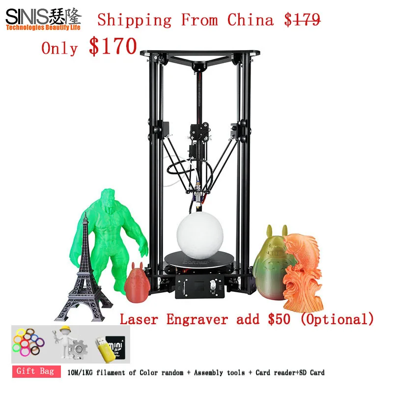 

High Precision Delta 3D Printer Kit Multi-Languages Menu 3D Printer Machine with Remote Feeding BMP Laser Engraver 3d Printing