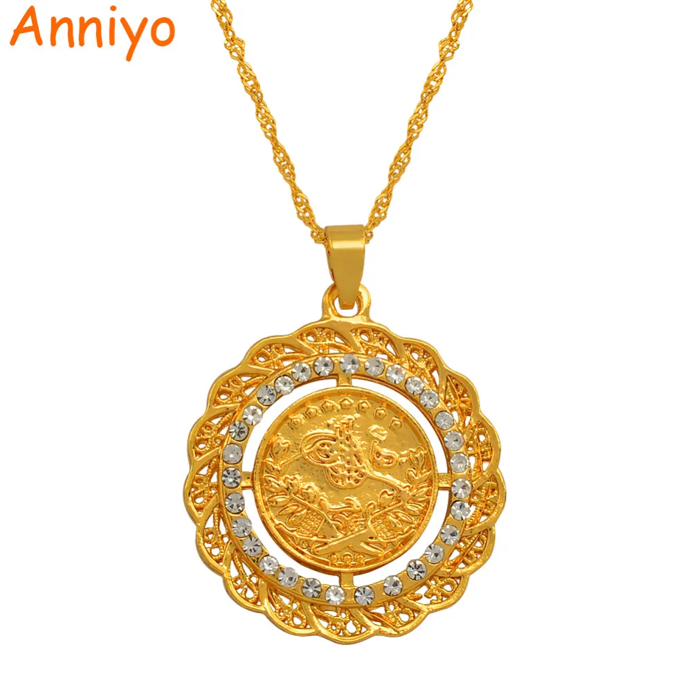 Anniyo 3.4CM Turke Coin Pendant Necklaces for Women Gold Color Turkey