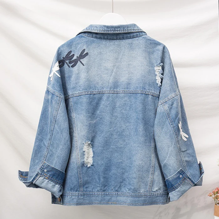Сезон: весна-лето Модная Джинсовая куртка Свободные Большой размеры 5 XLBF Ветер вышивка тонкий срез дикий повседневное Harajuku Топ