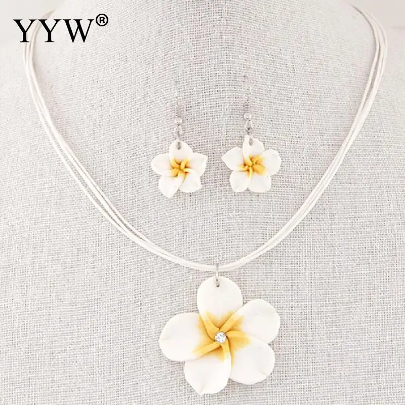 Polymer Clay Flower Necklace Sets with Dangle Earing Women Girl