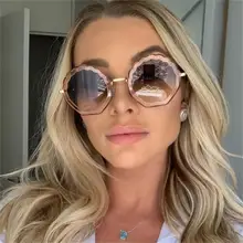 Винтажные женские солнцезащитные очки, роскошные брендовые Дизайнерские Большие очки, неправильная Цветочная оправа, круглые солнцезащитные очки с градиентом