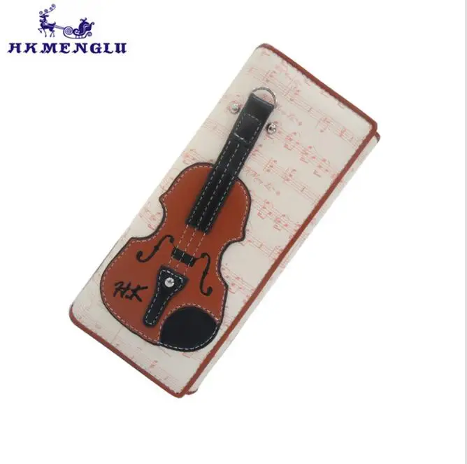 

HKMENGLU 2018 New Women Wallets PU Leather Ladies Purses Hasp Long Clutch Wallets 3D Guitar Coin Purses Staff Musical Notatin