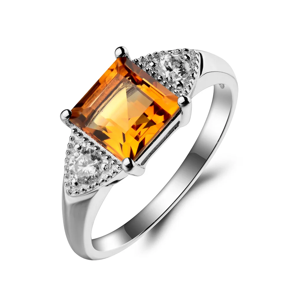 Лейдж Jewelry предложение кольцо Природы Кольцо с цитрином квадратный вырез желтый камень стерлингового серебра 925 зубец Установочное кольцо для Для женщин