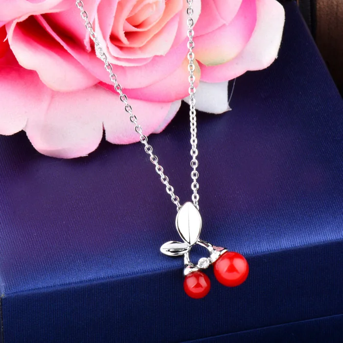 SINLEERY, милое ожерелье с подвеской в виде красной вишни для женщин и девушек, серебряное, золотое, модное ювелирное изделие, подарки на день рождения, Xl651 SSH - Окраска металла: Платиновое покрытие