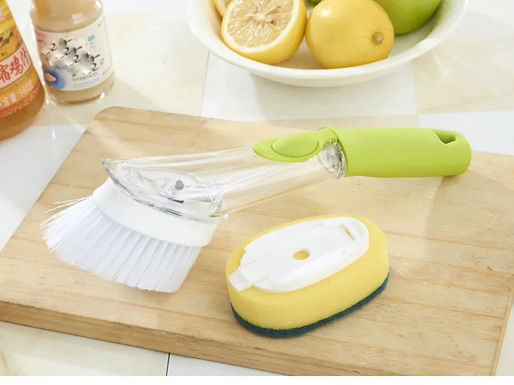 Щетка для мытья посуды с дозатором жидкого мыла кухонная ручка для крышек от кухонной посуды Чистая щетка Спринклерный горшок для промывания кисти зеленый A30315