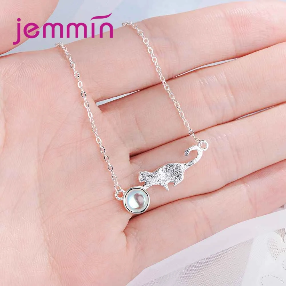 New Fashion Lovely Cate Playing Ball Design 925 Sterling Silver Necklace For Women Girls Party Jewelry Accessories