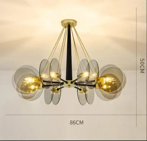 Скандинавские золотые металлические янтарные/Синие Серые стеклянные E14 светодиодные люстры для гостиной, люстры, люстры, светильники - Цвет абажура: 8 light amber