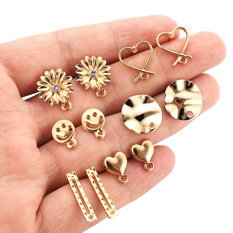 

1pair Multi-style Heart Bow Smile Face Metal Stud Earrings Ear Hook DIY Handmade Earrings Jewelry Accessories For Women Girls