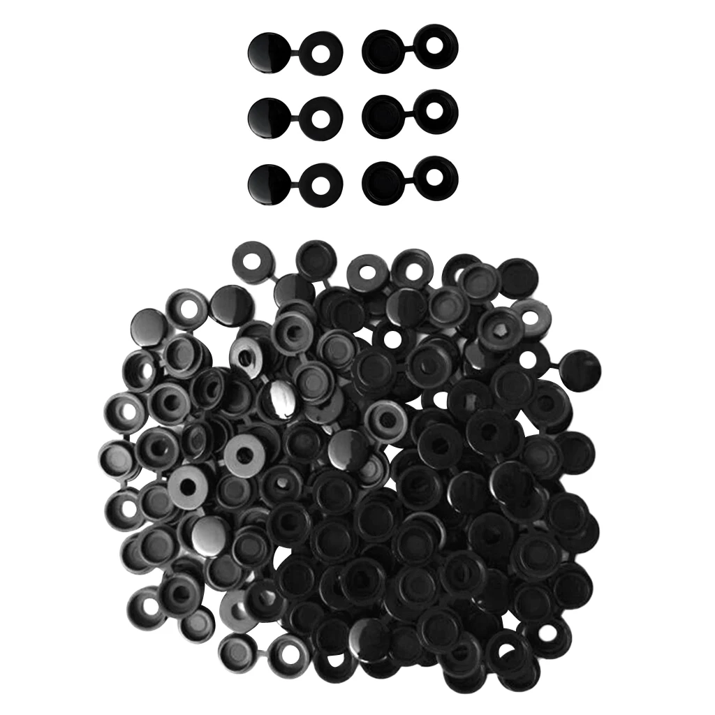 200Pcs Small Hinged Screw Cover Cap for Car Home Furniture Decor White+Black