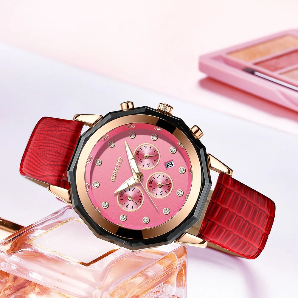 GIMTO Chronograph Sport Watch Rhinestone Clock Women Watches Luxury Brand Stopwatch Leather Waterproof Woman Watch 2018 Calendar GIMTO Chronograph Sport Watch Rhinestone Clock Women Watches Luxury Brand Stopwatch Leather Waterproof Woman Watch 2018 Calendar